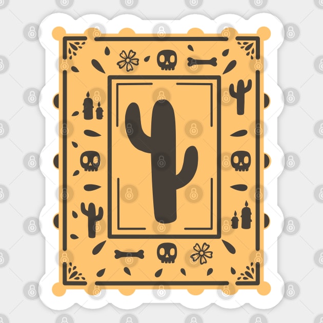 Dia De Los Muertos -  orange - Papel Picado - Black Cactus - Black Skull Sticker by Scriptnbones